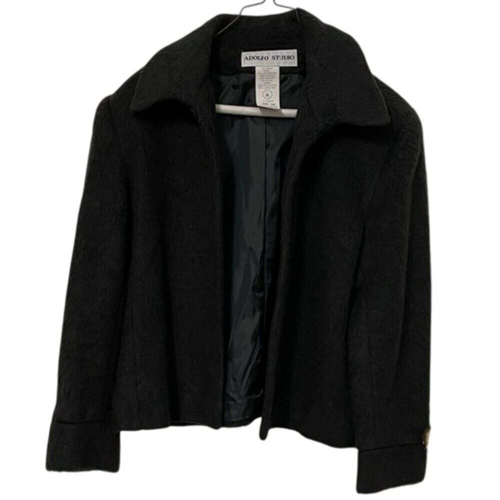 Adolfo Studio Mohair Blend Gray-Black Blazer Jacket Womens Size 14 Petite